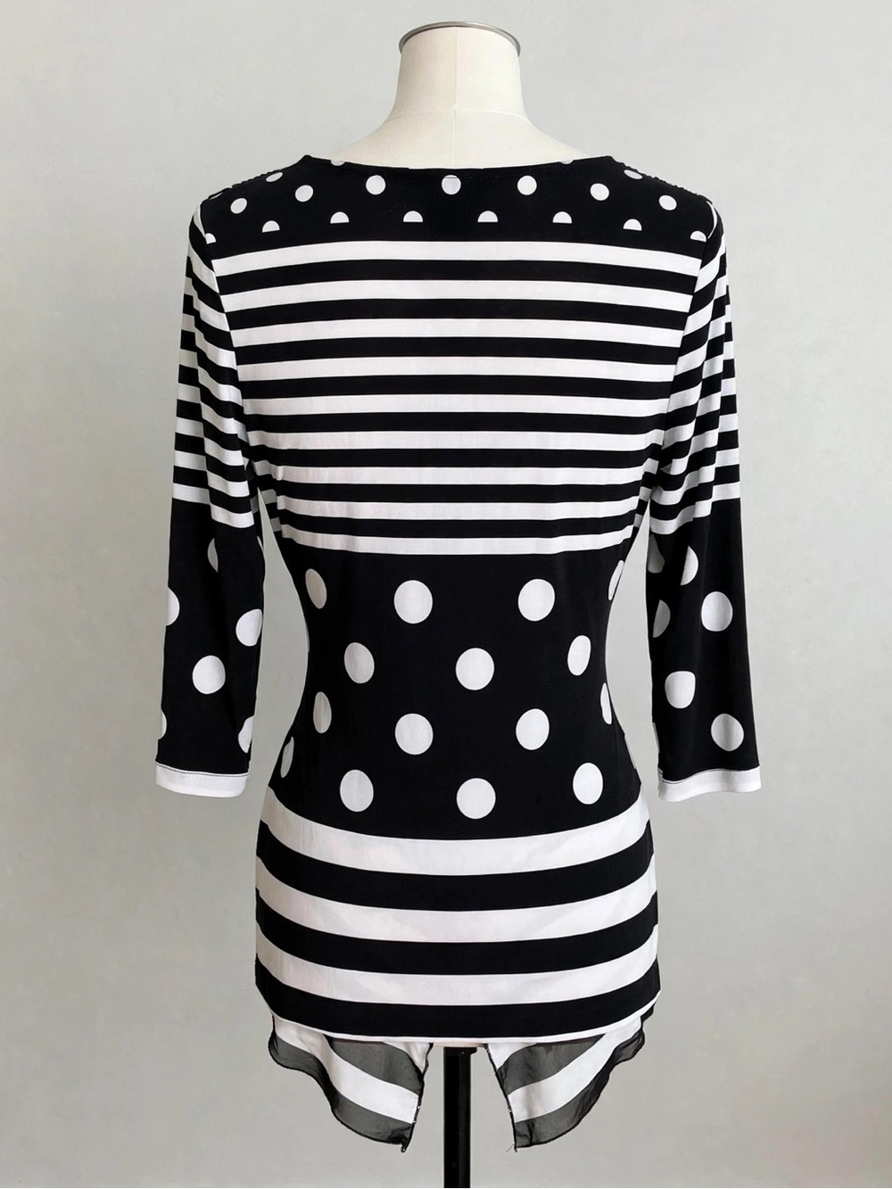 Frank Lyman Black White Polka Dot Chevron Tunic Top Size 8 - Picture 6 of 8
